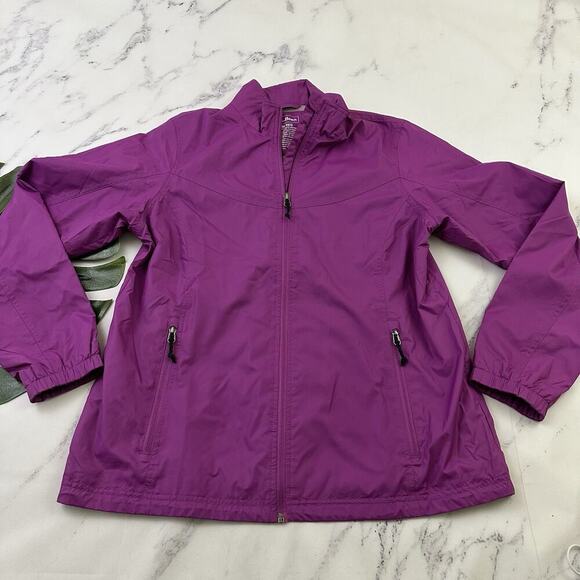 LL Bean Womens Windbreaker Jacket Size M Reg Purple Full Zip Up Lightweight - Picture 1 of 11